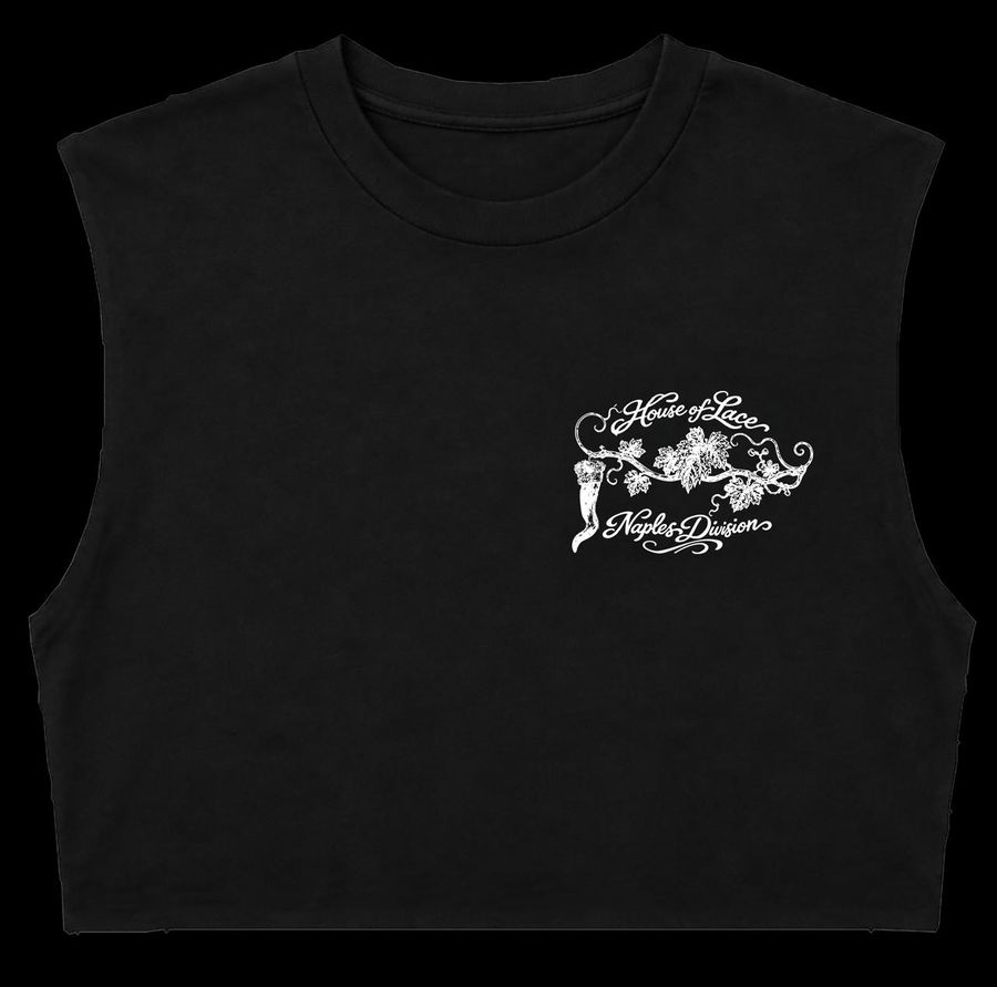 House of Lace Naples Division crop top, front crest with corno